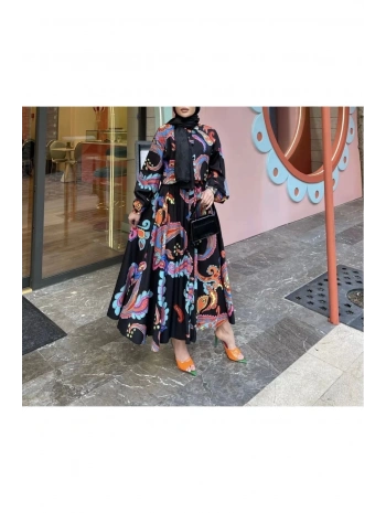 BYM DESENLİ BOYDAN DÜĞMELİ MUADİL ELBİSE