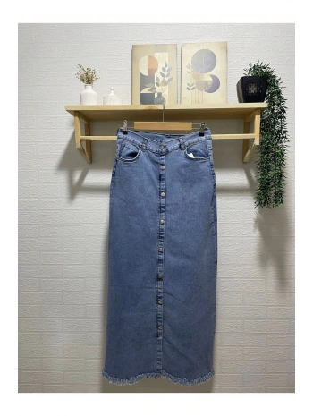 BOYDAN DÜĞMELİ UZUN KOT ETEK