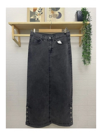 Yanları Düğmeli Kot Etek