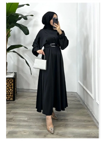 KEMERLİ SATEN ELBİSE