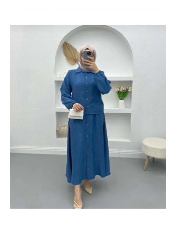 Kadın Yandan Bağcıklı Tesettür Etekli Takım