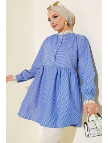Dantel Yaka Çizgili Gömlek
