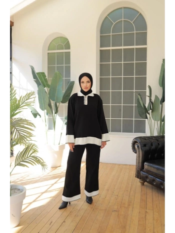 Çimalı Düğme Yakalı Triko Takım