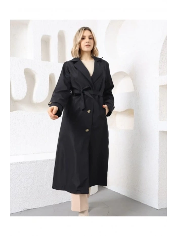 ASTARLI KUŞAKLI UZUN TRENÇKOT