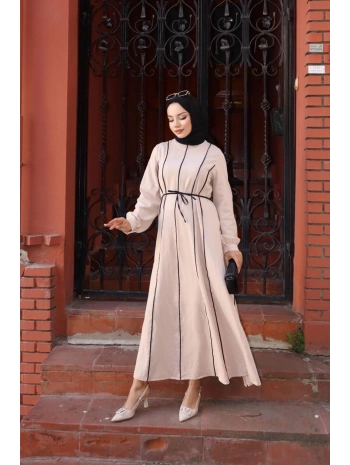 BİYELİ, PARÇALI, İNCE KUŞAKLI ELBİSE