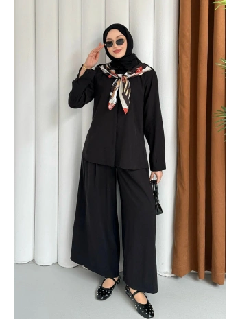 Sare Şal Detaylı Pantolonlu Takım - Siyah