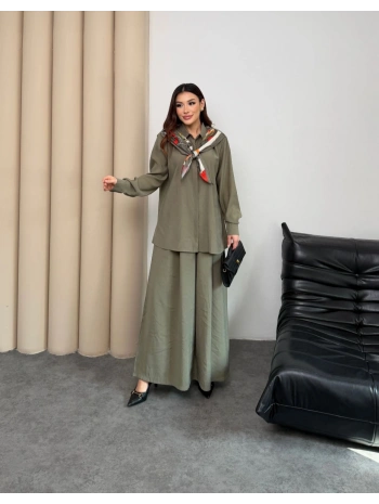 Sare Şal Detaylı Pantolonlu Takım - Yeşil