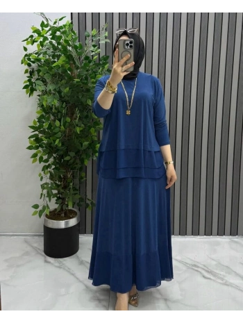 Şifon Detaylı Etekli Takım - Lacivert