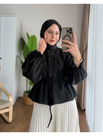 Belden Bağlamalı Kısa Gömlek