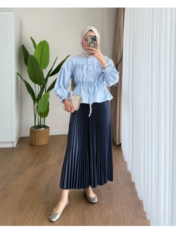 Belden Bağlamalı Kısa Gömlek