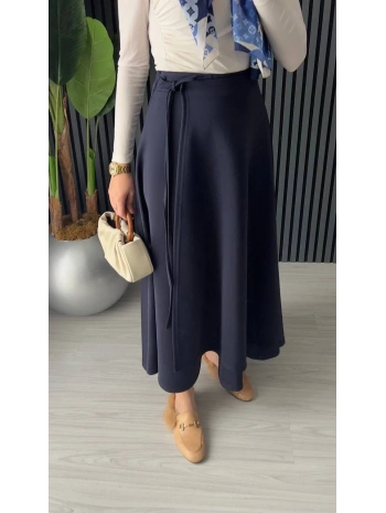 Belden Bağlamalı Scuba Etek - Lacivert