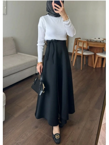 Belden Bağlamalı Scuba Etek - Siyah