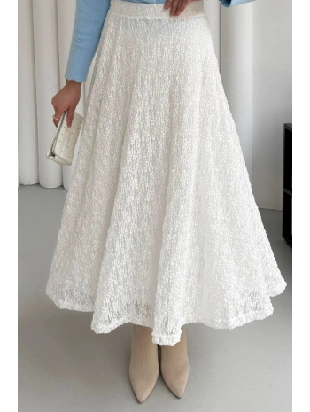 Beli Lastikli Güpür Etek - Beyaz