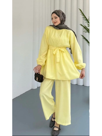 Beli Lastikli Kuşaklı İkili Takım - Sarı