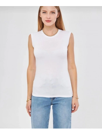 Bisiklet Yaka Kolsuz Badi - Beyaz