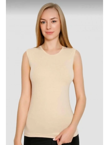 Bisiklet Yaka Kolsuz Badi - Bej