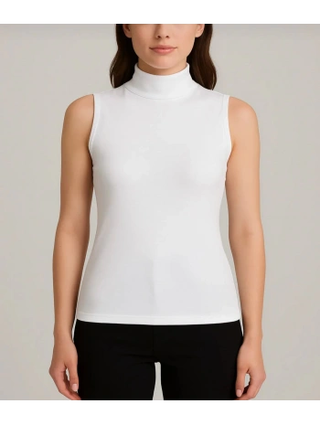 Boğazlı Yaka Kolsuz Badi - Beyaz