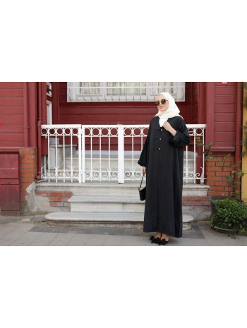 Boydan Çıtçıtlı Abaya - Siyah