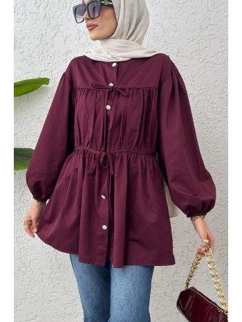 Büzgülü Bağcıklı Tunik - Bordo