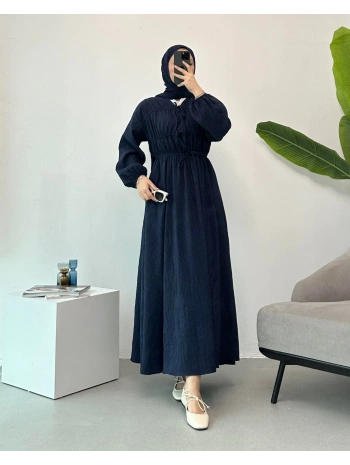 Büzgülü Bağcıklı Yazlık Elbise