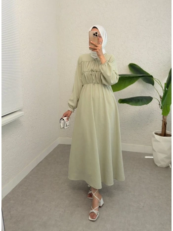 Büzgülü Bağcıklı Yazlık Elbise