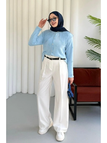 Dantel Yaka Angora Hırka - Mavi