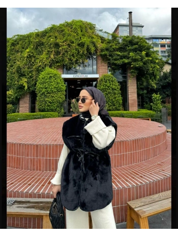 DERİ BİYELİ KÜRK YELEK