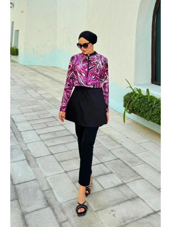 Dijital Baskılı Tesettür Mayo - Mor