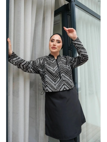 Dijital Baskılı Tesettür Mayo - Siyah Beyaz