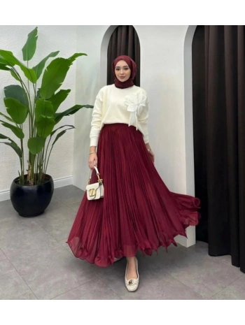 Etek Ucu Misinalı Piliseli Şifon Etek