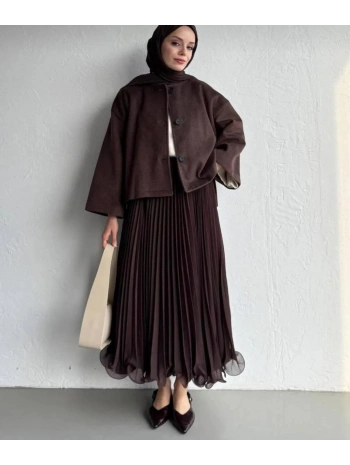 Etek Ucu Misinalı Piliseli Şifon Etek