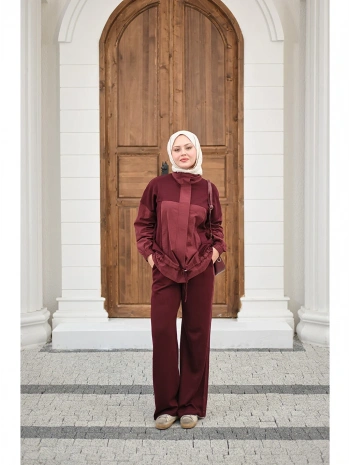 Garni Detaylı Bağcıklı Takım - Bordo