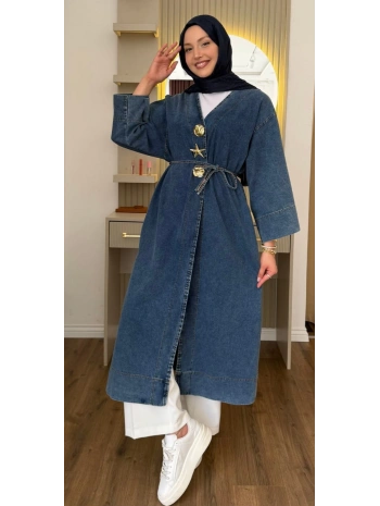 Gold İğne Kapamalı Açık Kot Kimono