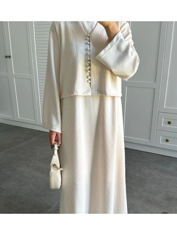 HIRKALI TRİKO ELBİSE - KREM