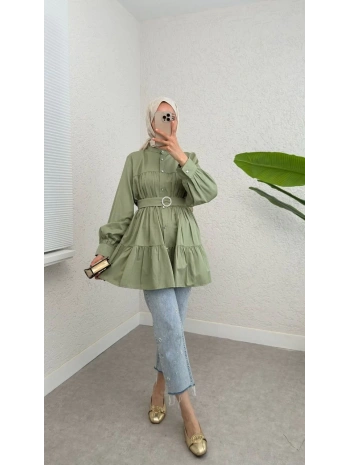 Kemerli Beli Lastikli Tunik