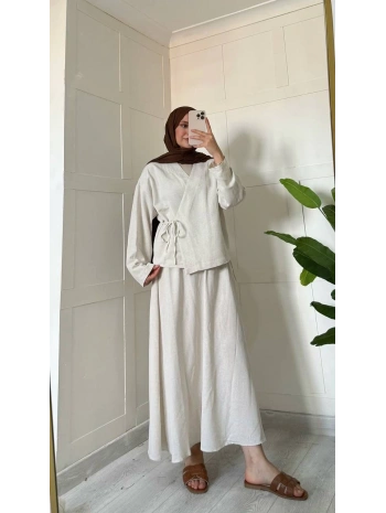 Kimonolu Keten Etekli Takım