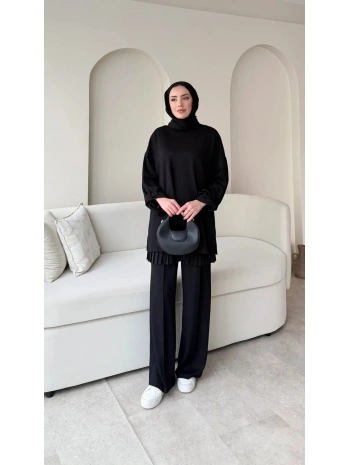 Kol Düğme Detaylı Takım - Siyah