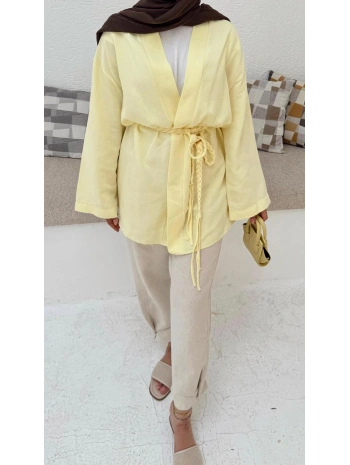 Örgü Kuşaklı Kimono - Sarı