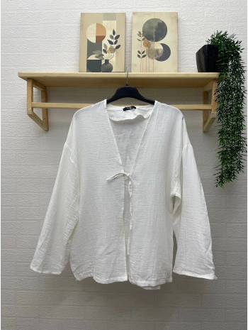 Müslin Kumaş Kimono - Beyaz