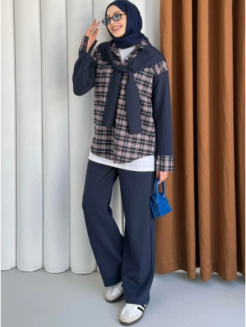 Atkı Detaylı İkili Takım - Lacivert