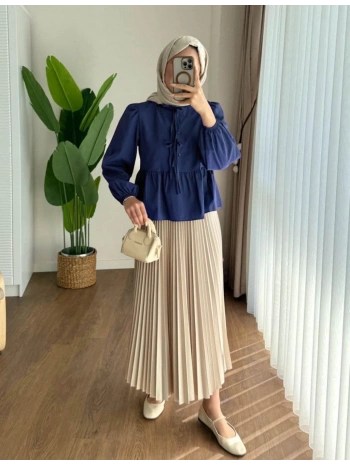 Önden Bağcıklı Kısa Gömlek