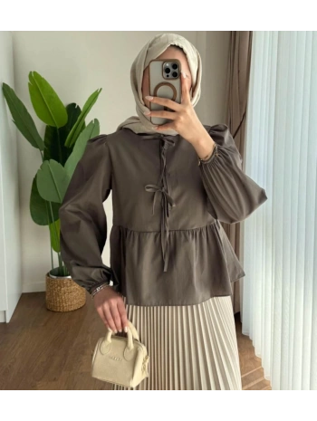 Önden Bağcıklı Kısa Gömlek