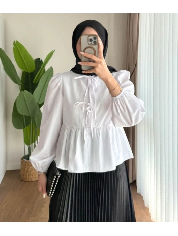 Önden Bağcıklı Kısa Gömlek