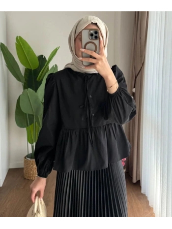 Önden Bağcıklı Kısa Gömlek