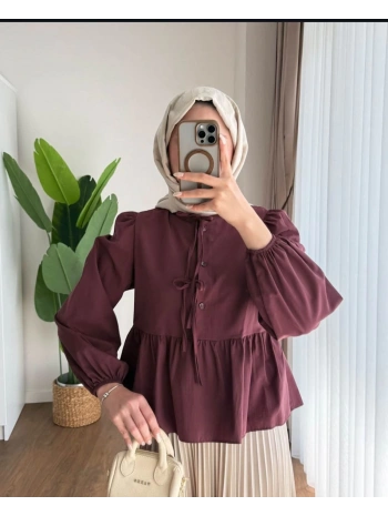 Önden Bağcıklı Kısa Gömlek