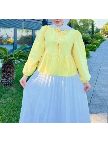 Önden Bağcıklı Kısa Gömlek - Sarı