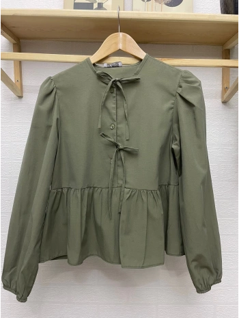 Önden Bağcıklı Kısa Gömlek - Yeşil