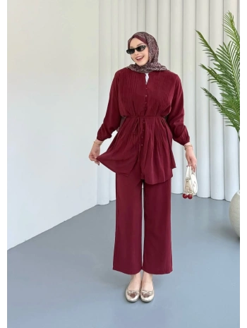 Önden Düğmeli Kuşaklı Takım