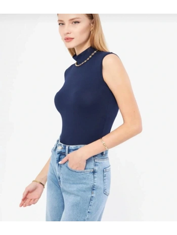 Penye Kumaş Boğazlı Badi - Lacivert