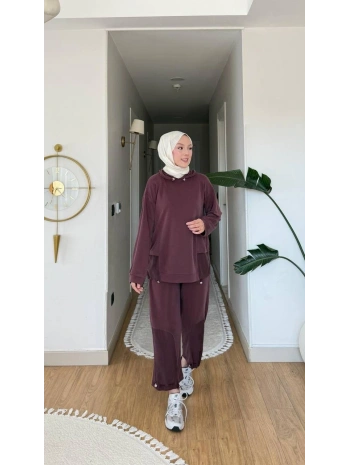Paraşüt Detaylı Pantolonlu Spor Takım - Bordo